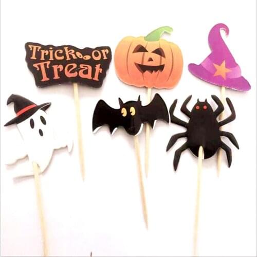24pcs/lot Happy Birthday Party Halloween Theme Boys Kids Favors Supplies Baby Shower Cake Picks Decoration Cupcake Toppers