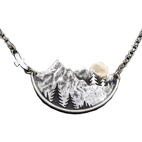 3D Mountain Range River Valley Sunset Pendant Nature Necklace Mountains Jewelry