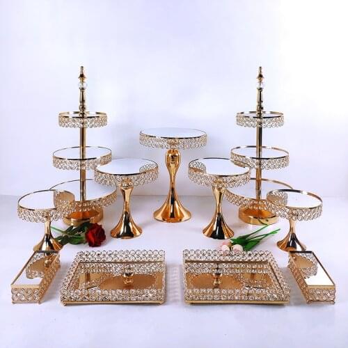 6-16pcs Crystal Metal Cake Stand Set Acrylic Mirror Cupcake Decorations Dessert Pedestal Wedding Party Display Tray