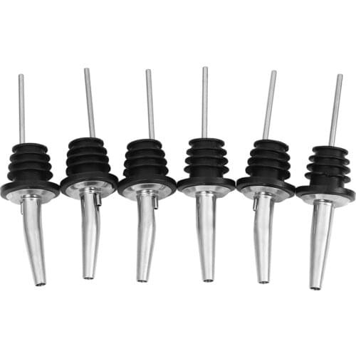 6Pcs Stainless Steel Spirit Wine Bottle Pourer Stopper Free Flow Liquor Cocktail