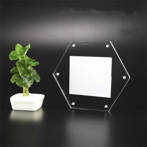 Acrylic Crystal Photo Sign Holder Creative Wall Hexagon Magnetic Absorption Non Punching Paste Poster Frame