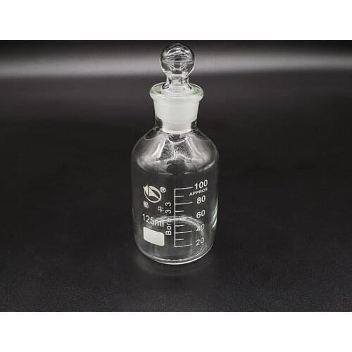 Reagent bottle,Narrow neck with standard ground glass ball stopper,Clear,Boro. 3.3 glass,Capacity 125ml,Sample Vials