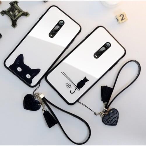 Case & Strap For OPPO A11 A11X A5 A9 2020 A3 A7 2018 For OPPO A5S A3S Cover Simple Cartoon Cat Tempered Glass Hard phone Casing