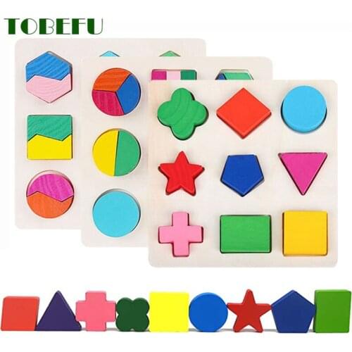 Wooden Geometric Shapes Montessori Puzzle Sorting Math Bricks Preschool Learning Educational Game Baby Toddler Toys for Children