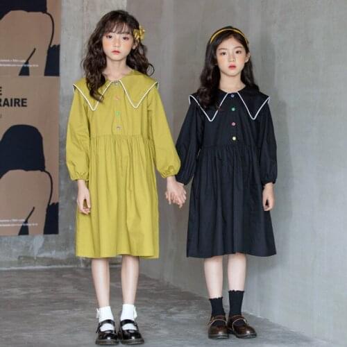 6 Y To 16Y Children Clothing Fall 2020 New Girls Dress Peter Pan Collar Retro Baby Clothes Kids Pure Cotton Dress Toddler,#5631