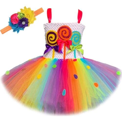 Baby Girls Rainbow Candy Tutu Dress Lollipop Halloween Costumes for Kids Girl Candyland Party Princess Dresses Birthday Outfits