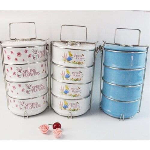Enamel lunch box, Chinese enamel lunch box, reminiscent enamel portable lunch box, fresh food basket, multi-layer lunch box