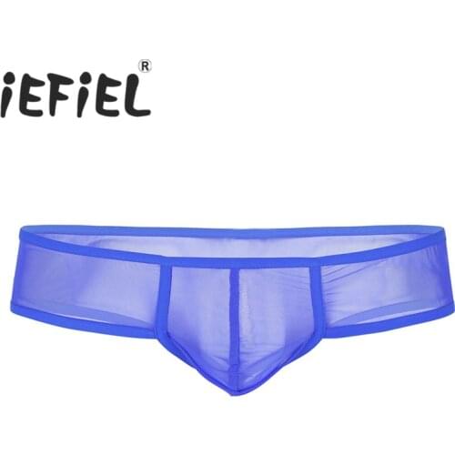IEFiEL Sexy Mens Male Mesh Bulge Pouch Low Rise Sissy Thong Mini Briefs Underwear Lingerie Night Comfortable Triangle Panties