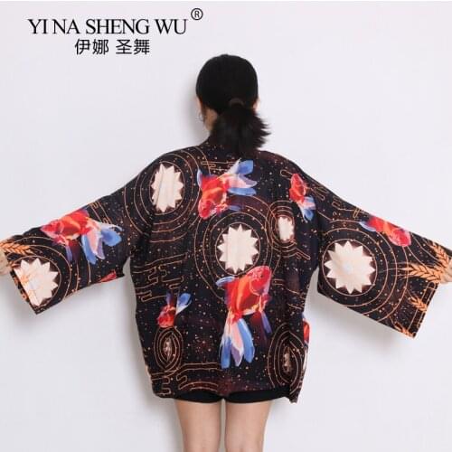 Cardigan Female Summer Fashion Beach Coat Traditional Japanese Kimono Yukata Women Kimono Blouse Goldfish Printing Japan Clothes