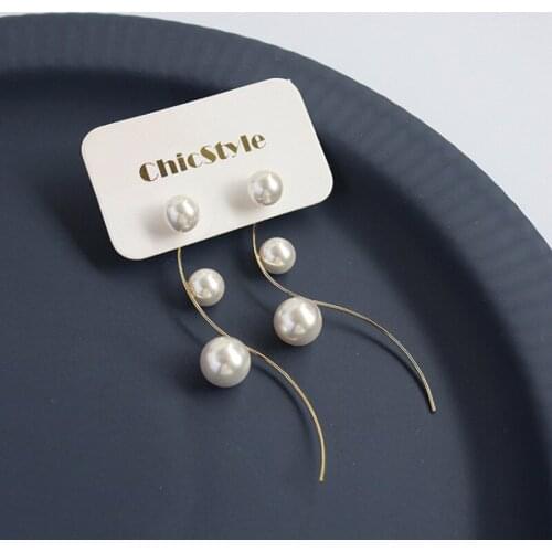Korean Net Red Earrings Elegant S925 Curve Shape Design Pearls Show Thin Face Fashion Ear Line Long Earrings Women Jewelry