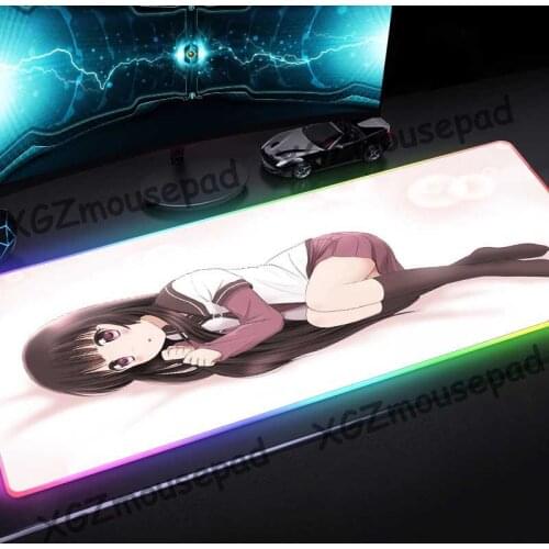 XGZ Anime Pink Girl Large RGB Colorful Glowing Fashion Gaming Mouse Pad Black Lock Edge Computer Desk Mat Rubber Stripe Non-slip