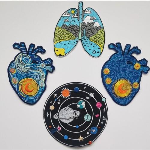 Fashion Planet Stickers Heart Embroidery Patches diy Iron On Patch Embroidered Patchs Badge Appliques For Clothing Backpack