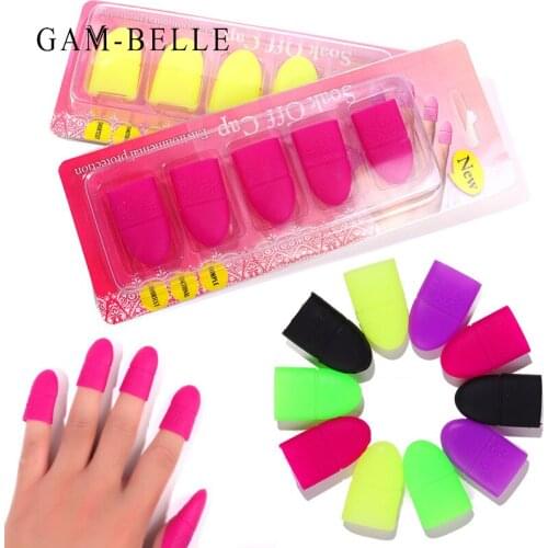 GAM-BELLE 5Pcs/Set Silicone Nail UV Gel Polish Remover Wraps Nail Soak Off Cap Clip Soaker Caps Manicure Cleaning Nail Art Tools