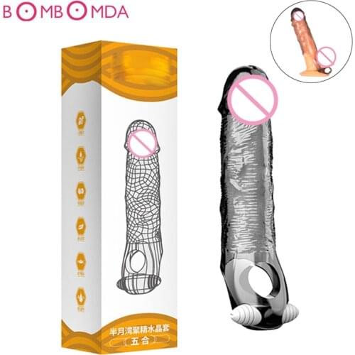 Penis Sleeve with Bullet Vibrator Cock Rings Delay Ejaculation Penis Extender Male Vibrator Rings Sex Toy for Man Adult Products