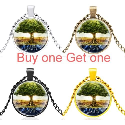 Classic Tree of Life Design Charm Glass Cabochon Pendant Necklace Men Women Fashion Jewelry Accessories Gifts