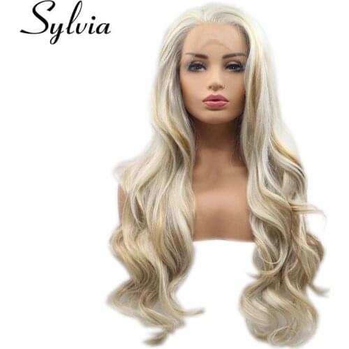 Sylvia Long Natural Hair Mixed Blonde Color Free Part Loose Wave Synthetic Lace Front Wig Heat Resistant Hair Wigs For Women
