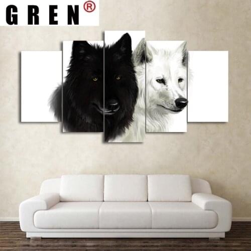 GREN Printed Picture Modular Painting Modern Wall Art 5 Panel Animal Wolves For Living Room Home Decor Artwork Canvas Prints