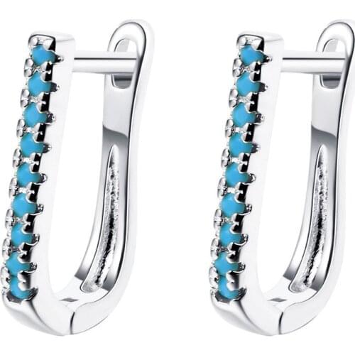 Simple Geometric Earrings 925 Sterling Silver Inlaid Oval Single Row Blue Pine Zircon Earrings for Women Jewelry Gift bijoux