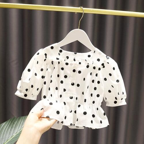 Girls Short-sleeved Shirt 2021 Summer New 1-6 Years Childrens Baby Princess Shirt Polka Dot Baby Shirt Girls Tees