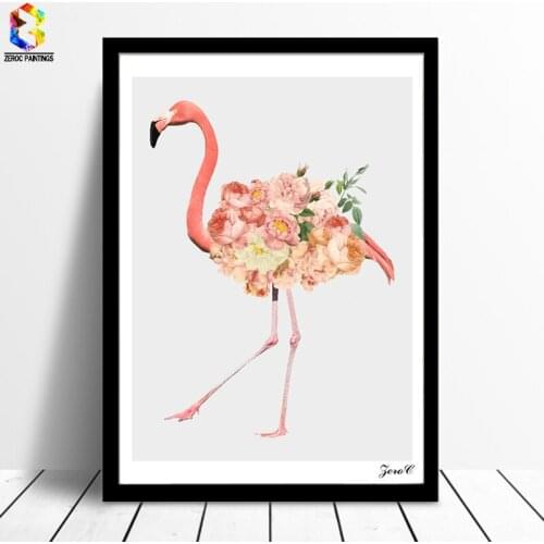 Nordic Flower Flamingo Canvas Art Print Poster, Wall Paintings for Living Room Home Decor Scandinavian Art Picture Bird