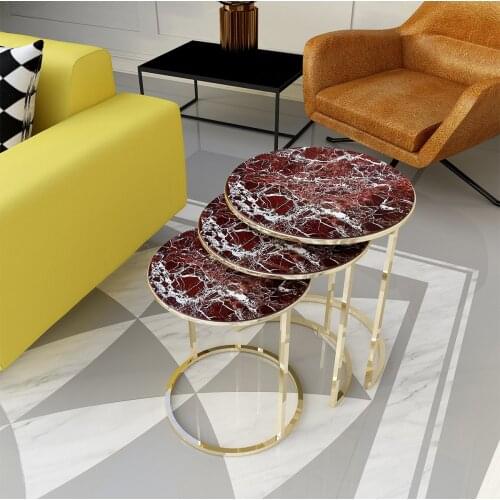 Modern Adk7195 3'lü Zigon Coffee table Gold-red Marble coffe table