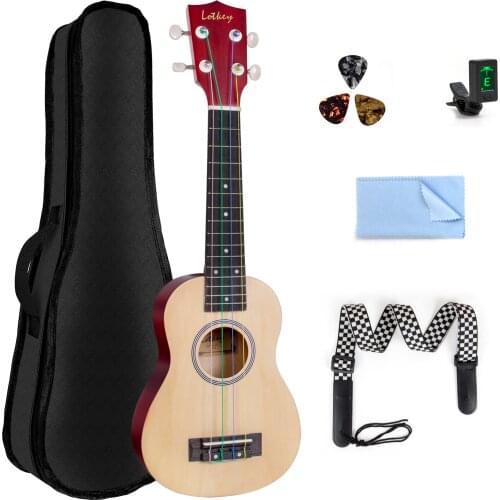 21 Inch Soprano Ukulele Basswood Ukele with Ukelele Strap Tuner Picks Gig Bag