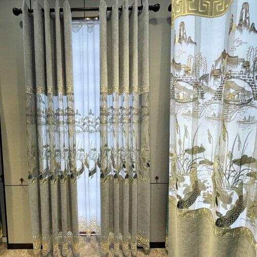 Chinese New Style Water-soluble Embroidered Curtain for Living Room Balcony with Custom