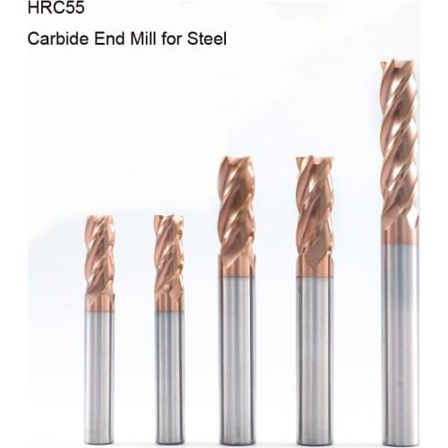Tungsten Steel Flat End Mills Carbide Wolfram CNC Milling cutter Router Bit Cylindrical Hobbing HRC55 Nano Coating for Steel