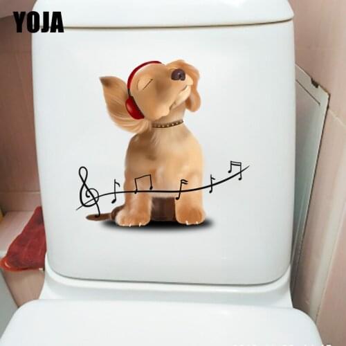YOJA 22.3×22.7CM Puppy Listening To Music Fashion Living Room Wall Stickers Funny Toilet Decoration T1-2501