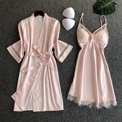 Plus Size Summer Women Nightgown Sexy Sleepwear Satin Silk Lace Robe Gown Set Bathrobe Bridesmaid Wedding Robe Femme Nightwear