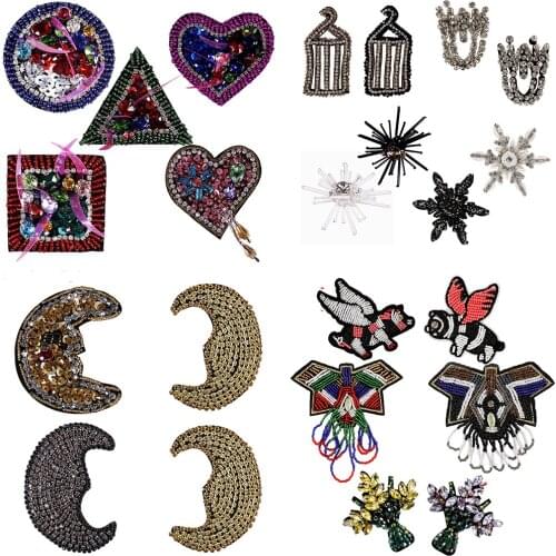 1set Beading Heart Moon hadicarft Rhinestones Sequin Patches Applique Motif Badge for Clothes Decorated Sewing Accessories TH815