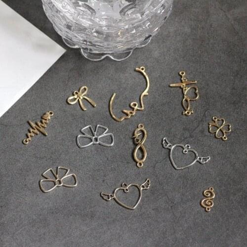 10cs New Design Alloy Geometric Personality Face Wings Love Earrings For Women Bracelet Pendant Diy Ear Jewelry Accessories