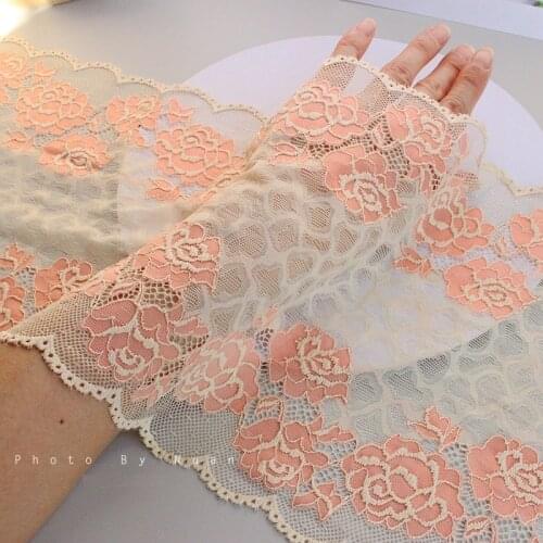 2meters/lot 21cm soft polyester lace trim orange flower yellow color stretch lace trim accessories for bra/underwear X711