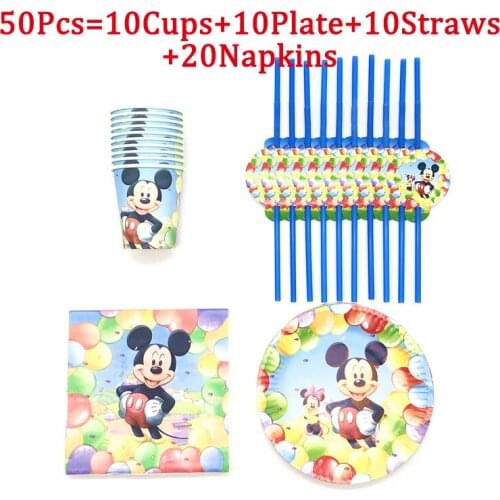 20/30/40/50Pcs Mickey Mouse Kids Birthday Party Decorations Theme Disposable Tableware Paper Cups Plate Baby Shower Supplies