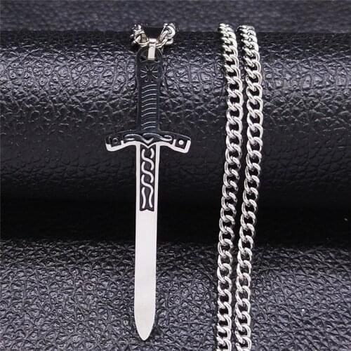 2021 Viking Sword Stainless Steel Statement Necklace for Women/Men Silver Color Long Necklaces Jewelry colgante hombre N4053S05