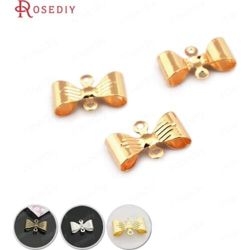 50PCS 12*7MM 24K Gold Color Brass 2 Holes Bow-knot Connect Charms Earrings Connector Diy Jewelry Findings Accessories Wholesale