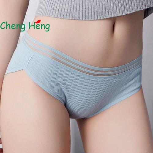 CHENG HENG Threaded Low-Waist Cotton Underwear Sexy Low-Waist Cotton Underwear Women Japanese Solid Color Girls Underwear