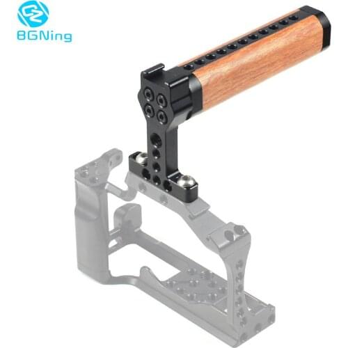Camera Wooden Handle for GH5 5DMARK III SLR Cage Wood Top Grip Cheese Rod Clamp w/ Cold Shoe Mount 1/4" 3/8" inch Screw Adapter