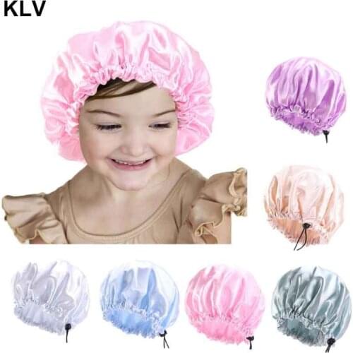 Kids Satin Bonnet Double Layered Sleep Cap Adjustable Elastic Sleeping Hats Waterproof Bath Hat Shower Hair Cover