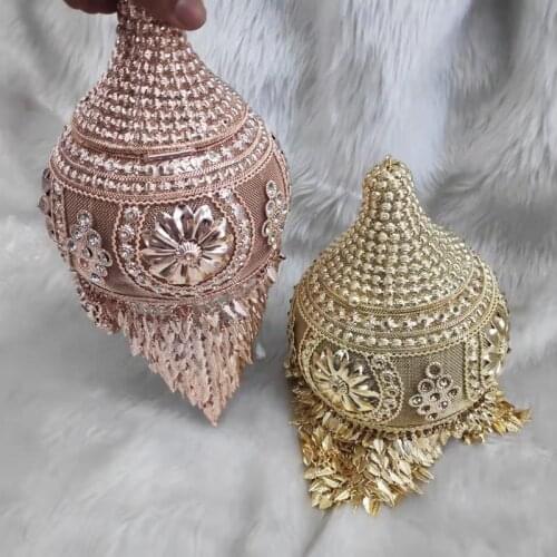 DOYUTIG Indian Design Diamond Wedding Buckets Womens Hand-Made Metal Clutches Lady Rose Gold Short Tassels Evening Bags J001