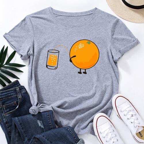 Graphic Tees for Women Cotton Short Sleeve Tee Woman T-Shirts Female Shirt Tops Summer Casual Clothes Funny Fruit Orange Juice