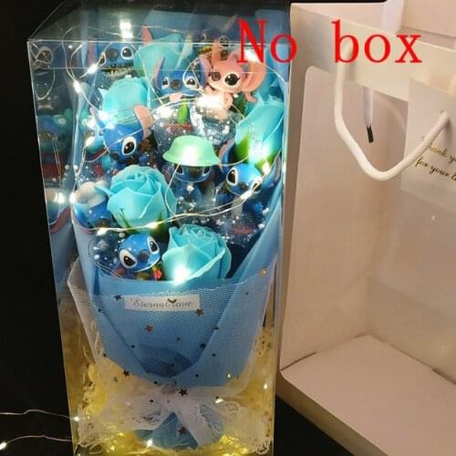 16 Styles Anime Stitch Model Toys With Artificial Soap Flower Led Light Anime Stich Bouquet Toy Valentines Day Graduation Gifts