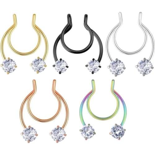 JUNLOWPY 20g Stainless Fake Nose Ring for Women Men Non Piercing Helix Horseshoe Septum Lip Ear Stud Eyebrow Body Jewelry 1/5pcs