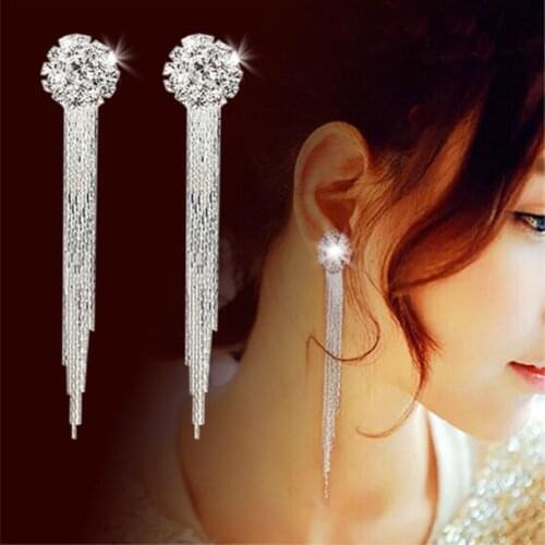 Korean Fashion Jewelry Personality Temperament Crystal Tassel Earrings Bridal Earrings For Women Long Earrings Oorbellen