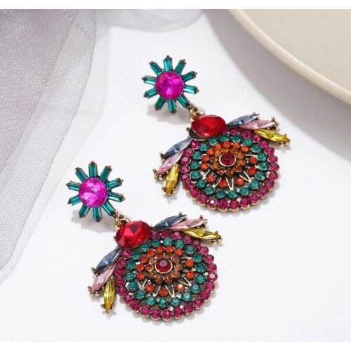 Colorful Exquisite Full of Crystal Dangle Earring for Woman Girl Fashion Charm Festival Female Jewelry