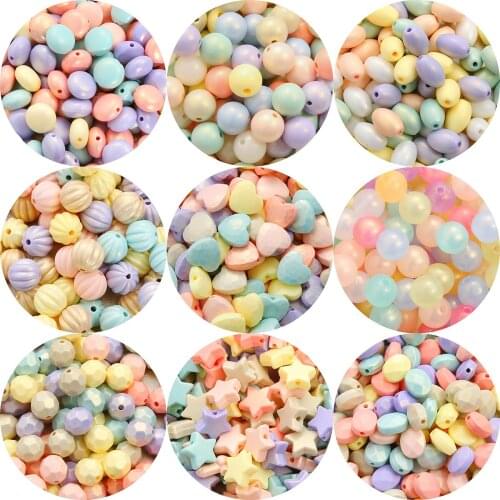 6-14mm 25-270Pcs Round Star Heart Candy Colors Plastic Acrylic Spacer Beads Handmade DIY For Jewelry Making Earrings Supplies
