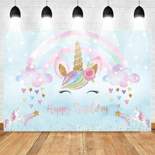 Mehofoto Unicorn Rainbow Photo Background for Photography Photocall Happy Birthday Party Backdrop Horse Blue Sky Backgrounds