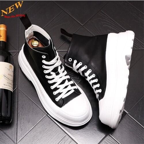Mixed Color Men High Tops Leather Sneakers Casual Hip Hop Thick Bottom Platform Shoes Ankle Boots Zapatillas Hombre