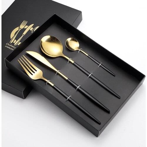 ZLAR 2pcs/4pcs Golden Cutlery Set Silverware Dinnerware Set Fork Knife Spoon Set Vintage Tableware Stainless Steel For Kitchen