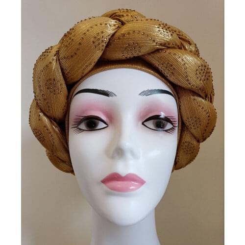Nigerian aso oke headgear for women African headtie daily cap muslim headwear gele headtie turban femme head wrap high quality